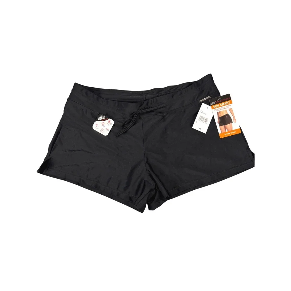 ZeroXposur Womens XL Sun Smart Action Shorts Black Swim Bottoms UPF 30+ MSRP $49